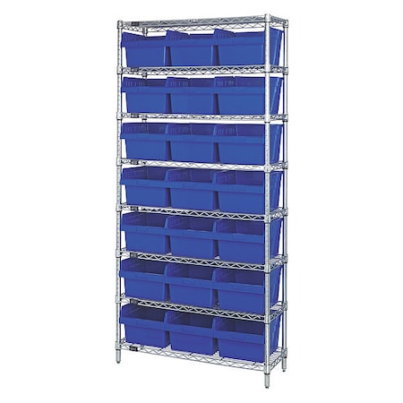 Steel Bin Shelving, 36 in D x 74 in H x 24 in W, 8 Shelves, Blue MPN:WR8-816BL