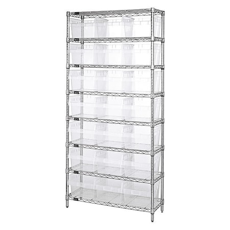 Steel Bin Shelving, 36 in D x 74 in H x 24 in W, 8 Shelves, Clear MPN:WR8-816CL