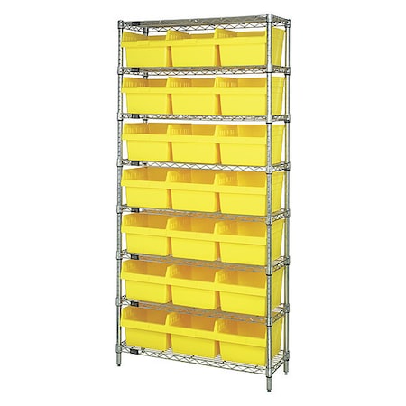 Steel Bin Shelving, 36 in D x 74 in H x 24 in W, 8 Shelves, Yellow MPN:WR8-816YL