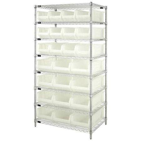 Steel, Polypropylene Bin Shelving, 24 in D x 74 in H x 36 in W, 8 Shelves, Clear MPN:WR8-950952CL