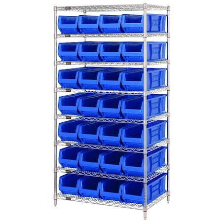 Shelving Unit, 36 in W x 74 in H x 24 in D, 8 Shelves MPN:WR8-950BL