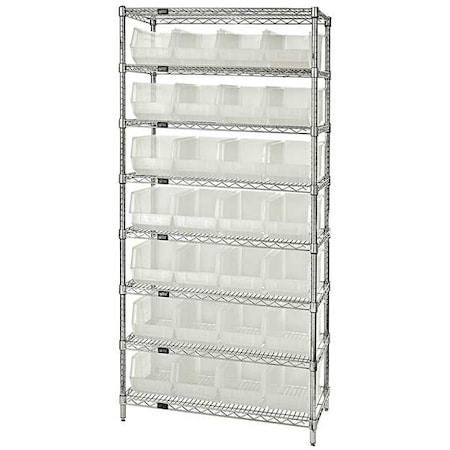 Steel, Polypropylene Bin Shelving, 24 in D x 74 in H x 36 in W, 8 Shelves, Clear MPN:WR8-950CL