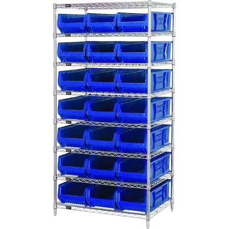 Shelving Unit, 36 in W x 74 in H x 24 in D, 8 Shelves MPN:WR8-952BL