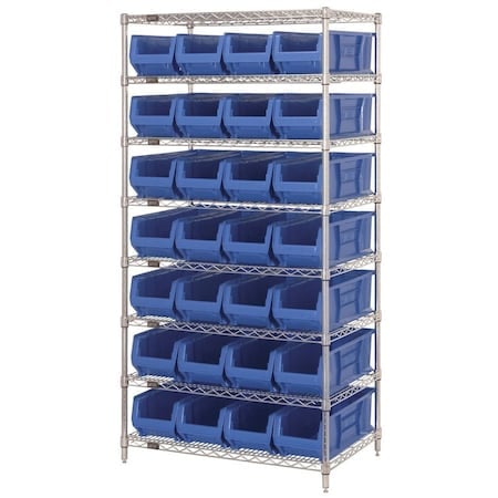 Shelving Unit, 36 in W x 74 in H x 30 in D, 8 Shelves MPN:WR8-970BL