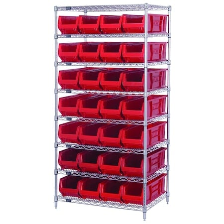 Shelving Unit, 36 in W x 74 in H x 30 in D, 8 Shelves MPN:WR8-970RD