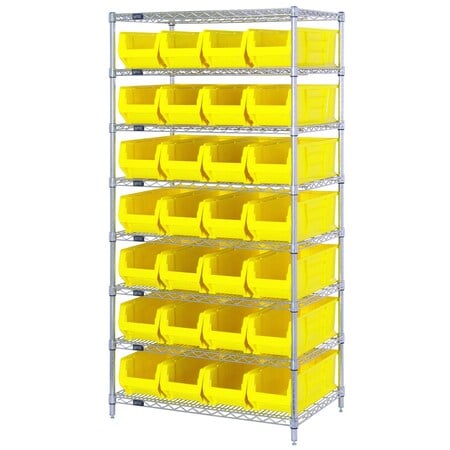 Shelving Unit, 36 in W x 74 in H x 30 in D, 8 Shelves MPN:WR8-970YL