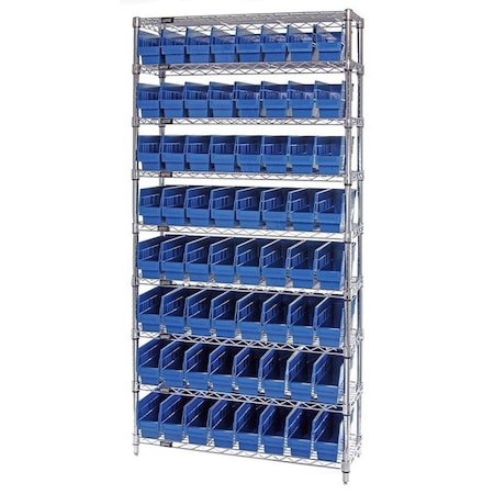 polypropylene Bin Shelving, 12 in D x 74 in H x 36 in W, 9 Shelves, Blue MPN:WR9-201BL