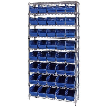 polypropylene Bin Shelving, 12 in D x 74 in H x 36 in W, 9 Shelves, Blue MPN:WR9-202BL