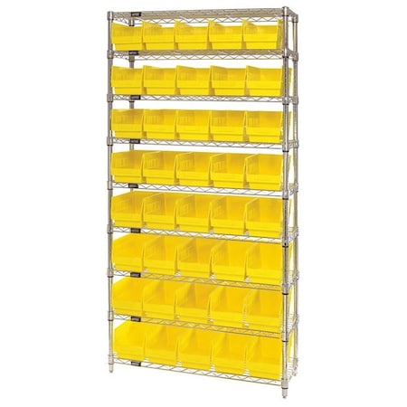 polypropylene Bin Shelving, 12 in D x 74 in H x 36 in W, 9 Shelves, Yellow MPN:WR9-202YL