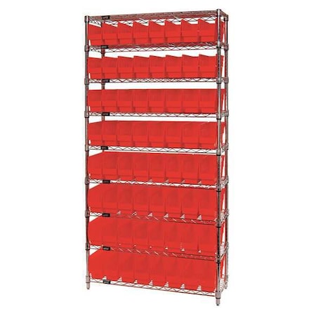 polypropylene Bin Shelving, 18 in D x 74 in H x 36 in W, 9 Shelves, Red MPN:WR9-203RD