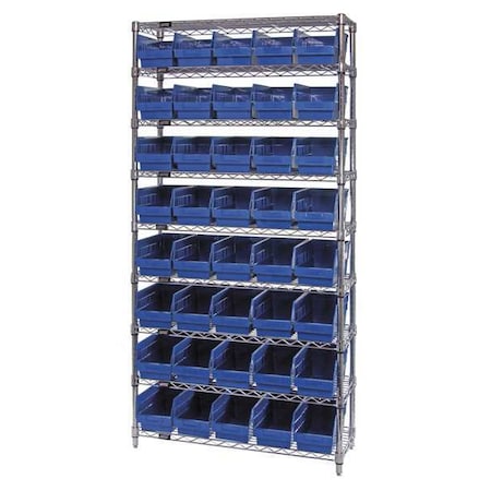 polypropylene Bin Shelving, 18 in D x 74 in H x 36 in W, 9 Shelves, Blue MPN:WR9-204BL
