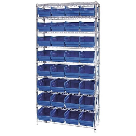 polypropylene Bin Shelving, 12 in D x 74 in H x 36 in W, 9 Shelves, Blue MPN:WR9-207BL