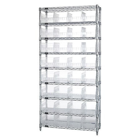 Steel Bin Shelving, 36 in D x 74 in H x 12 in W, 9 Shelves, Clear MPN:WR9-207CL