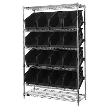 Steel Wire Pick Rack, 48 in W x 74 in H x 18 in D, 6 Shelves, Silver/Black MPN:WRSL6-74-1848-260BK