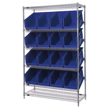 Steel Wire Pick Rack, 48 in W x 74 in H x 18 in D, 6 Shelves, Silver/Blue MPN:WRSL6-74-1848-260BL