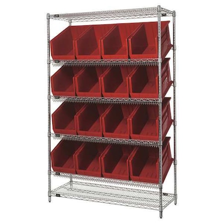 Steel Wire Pick Rack, 48 in W x 74 in H x 18 in D, 6 Shelves, Silver/Red MPN:WRSL6-74-1848-260RD