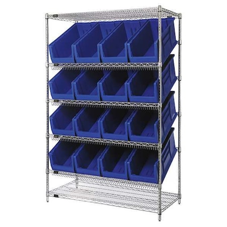Steel Wire Pick Rack, 48 in W x 74 in H x 24 in D, 6 Shelves, Silver/Blue MPN:WRSL6-74-2448-953BL