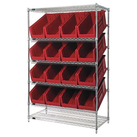 Steel Wire Pick Rack, 48 in W x 74 in H x 24 in D, 6 Shelves, Silver/Red MPN:WRSL6-74-2448-953RD