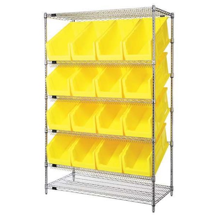 Steel Wire Pick Rack, 48 in W x 74 in H x 24 in D, 6 Shelves, Silver/Yellow MPN:WRSL6-74-2448-953YL