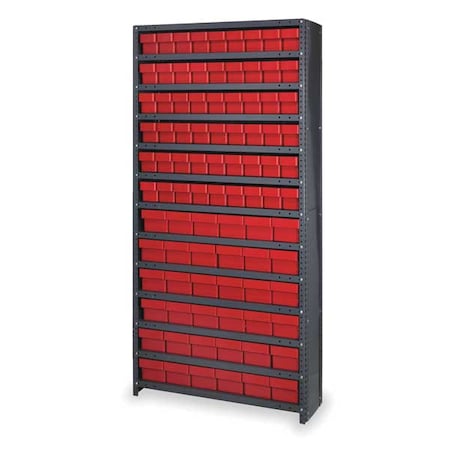 Steel Frame; Polystyrene Bin, 36 Drawers, 18 in D x 75 in H x 36 in W MPN:CL1875-624RD