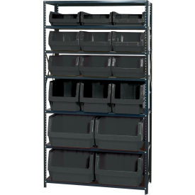 Quantum MSU-16-MIX Steel Shelving With 16 Magnum Giant Hopper Bins Black 18x42x75 MSU-16-MIXBK