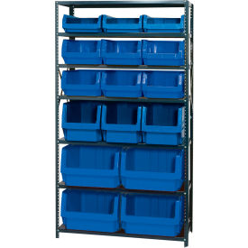 Quantum MSU-16-MIX Steel Shelving With 16 Magnum Giant Hopper Bins Blue 18x42x75 MSU-16-MIXBL