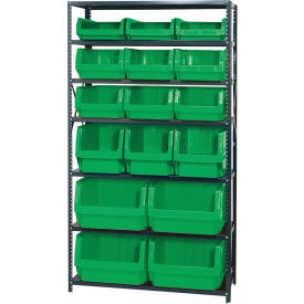 Quantum MSU-16-MIX Steel Shelving With 16 Magnum Giant Hopper Bins Green 18x42x75 MSU-16-MIXGN