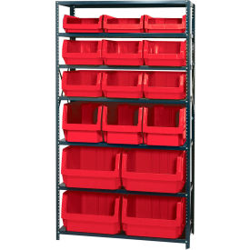 Quantum MSU-16-MIX Steel Shelving With 16 Magnum Giant Hopper Bins Red 18x42x75 MSU-16-MIXRD