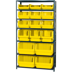 Quantum MSU-16-MIX Steel Shelving With 16 Magnum Giant Hopper Bins Yellow 18x42x75 MSU-16-MIXYL