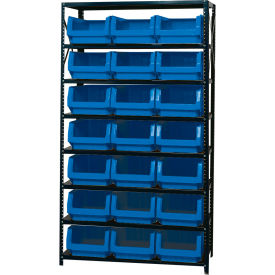 Quantum MSU-532 Steel Shelving With 21 Magnum Giant Hopper Bins Blue 18x42x75 MSU-532BL
