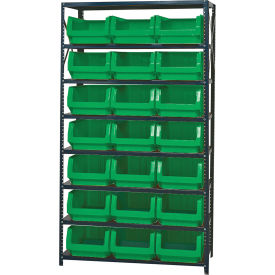 Quantum MSU-532 Steel Shelving With 21 Magnum Giant Hopper Bins Green 18x42x75 MSU-532GN