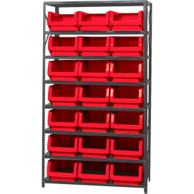 Quantum MSU-532 Steel Shelving With 21 Magnum Giant Hopper Bins Red 18x42x75 MSU-532RD