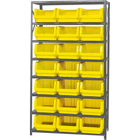 Quantum MSU-532 Steel Shelving With 21 Magnum Giant Hopper Bins Yellow 18x42x75 MSU-532YL