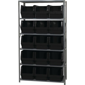Quantum MSU-533 Steel Shelving With 15 Magnum Giant Hopper Bins Black 18x42x75 MSU-533BK