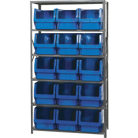 Quantum MSU-533 Steel Shelving With 15 Magnum Giant Hopper Bins Blue 18x42x75 MSU-533BL