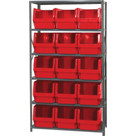 Quantum MSU-533 Steel Shelving With 15 Magnum Giant Hopper Bins Red 18x42x75 MSU-533RD