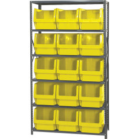 Quantum MSU-533 Steel Shelving With 15 Magnum Giant Hopper Bins Yellow 18x42x75 MSU-533YL