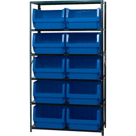Quantum MSU-543 Steel Shelving With 10 Magnum Giant Hopper Bins Blue 18x42x75 MSU-543BL