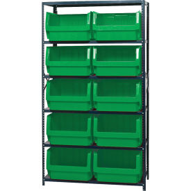 Quantum MSU-543 Steel Shelving With 10 Magnum Giant Hopper Bins Green 18x42x75 MSU-543GN