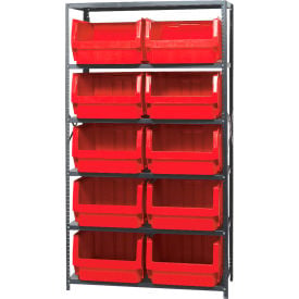 Quantum MSU-543 Steel Shelving With 10 Magnum Giant Hopper Bins Red 18x42x75 MSU-543RD