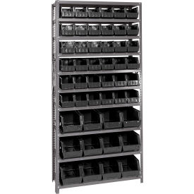 Quantum QSBU-230240 Steel Shelving With 48 Giant Stacking Bins Black 12x36x75 QSBU-230240BK