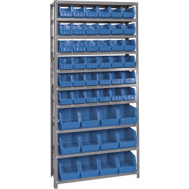Quantum QSBU-230240 Steel Shelving With 48 Giant Stacking Bins Blue 12x36x75 QSBU-230240BL