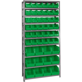 Quantum QSBU-230240 Steel Shelving With 48 Giant Stacking Bins Green 12x36x75 QSBU-230240GN
