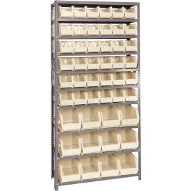 Quantum QSBU-230240 Steel Shelving With 48 Giant Stacking Bins Ivory 12x36x75 QSBU-230240IV
