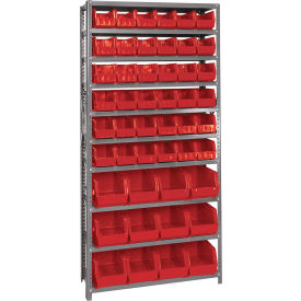 Quantum QSBU-230240 Steel Shelving With 48 Giant Stacking Bins Red 12x36x75 QSBU-230240RD