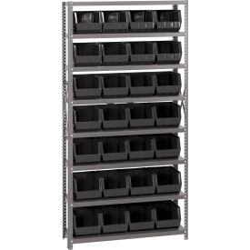Quantum QSBU-239 Steel Shelving With 28 Giant Stacking Bins Black 12x36x75 QSBU-239BK