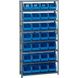 Quantum QSBU-239 Steel Shelving With 48 Giant Stacking Bins Blue 12x36x75 QSBU-239BL