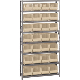 Quantum QSBU-239 Steel Shelving With 28 Giant Stacking Bins Ivory 12x36x75 QSBU-239IV