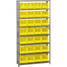 Quantum QSBU-239 Steel Shelving With 28 Giant Stacking Bins Yellow 12x36x75 QSBU-239YL