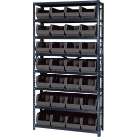 Quantum QSBU-240 Steel Shelving With 28 Giant Stacking Bins Black 12x36x75 QSBU-240BK